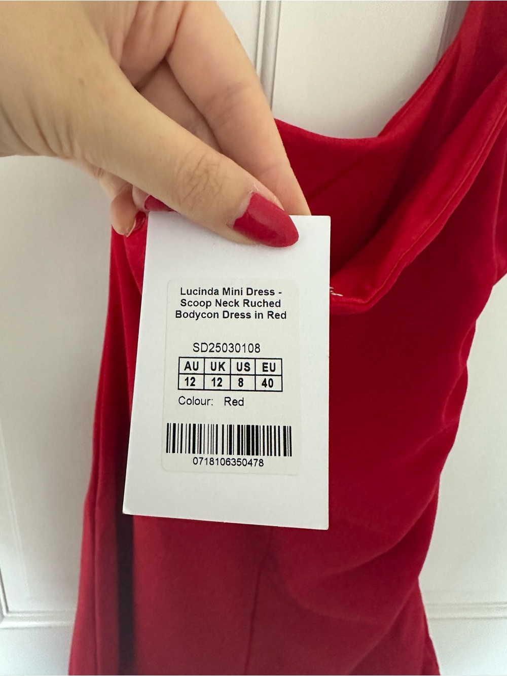 NWT Showpo Lucinda Mini Dress Scoop Neck Ruched Bodycon Dress Red size 8 - Picture 5 of 5
